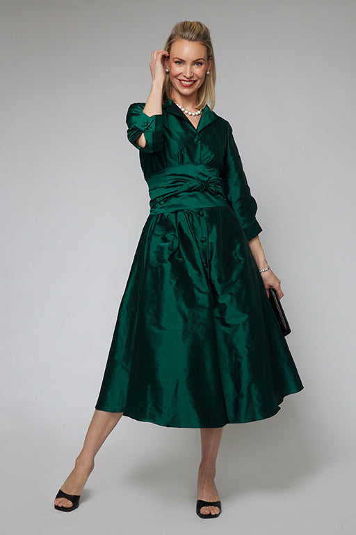 Emerald Green Silk Shirtmaker Dress