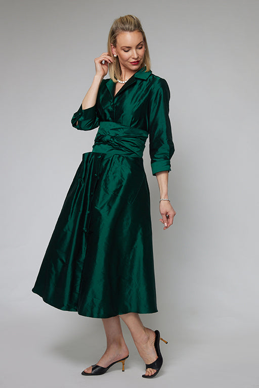 Emerald Green Silk Shirtmaker Dress