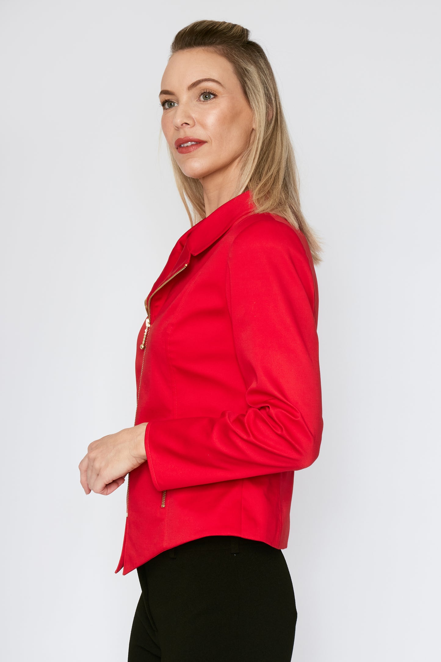 Red Cotton Zipper Jacket